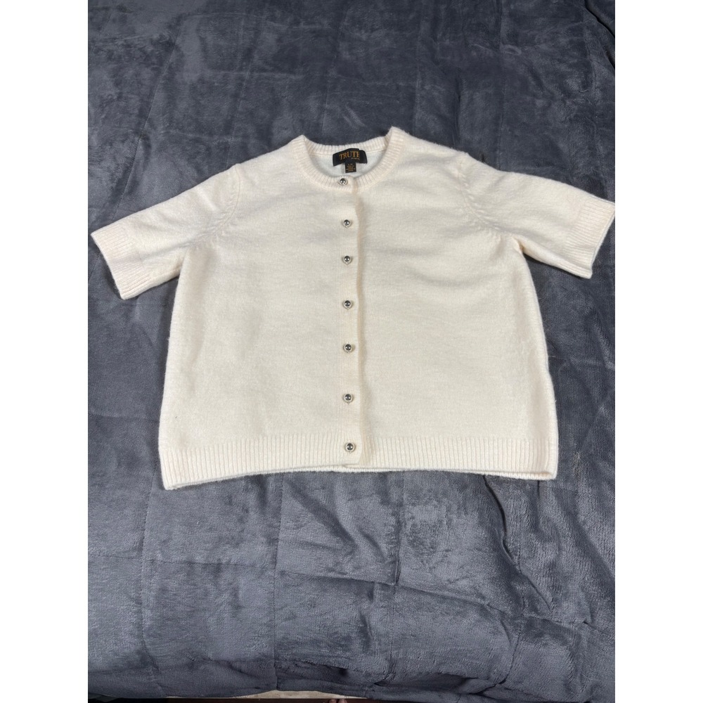 Truth by Republic Mens Off White Short Sleeve‎ Button Front Cardigan Sweater L